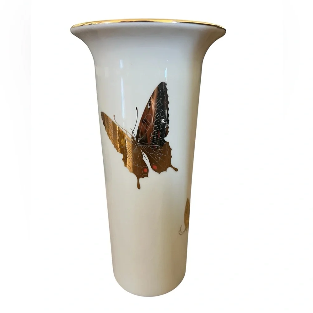 TAKAHASHI San Francisco Made in Japan Gold Butterflies Porcelain Vase 9.25” Boho